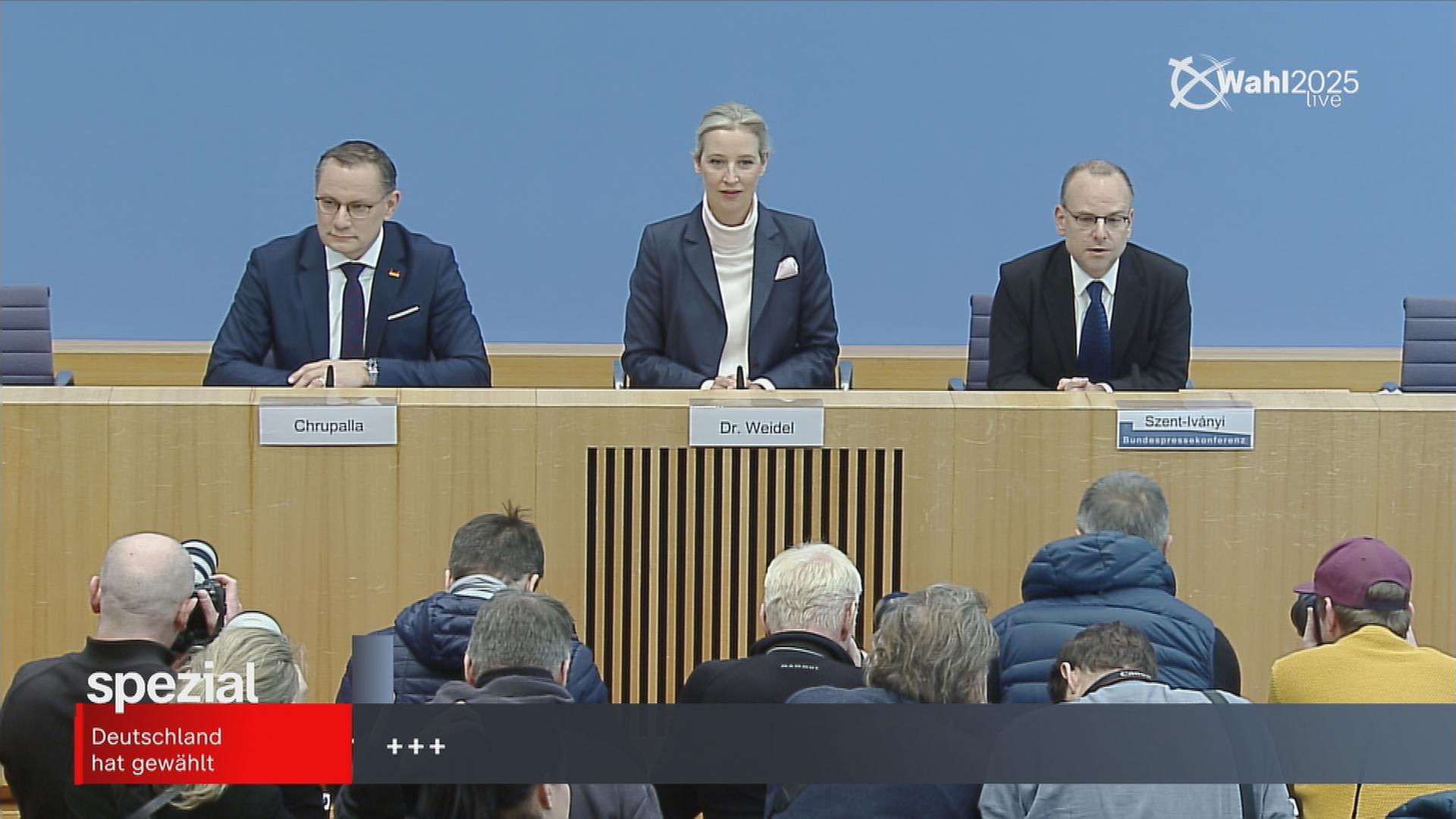 Die AfD-Vorsitzenden Alice Weidel und Tino Chrupalla zum ergebnis der Bundestagswahl