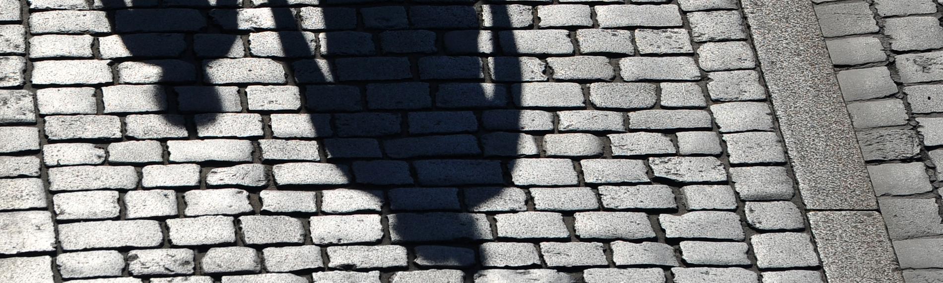Die Schatten einer erwachsenen Person und eines Kindes sind zu sehen.