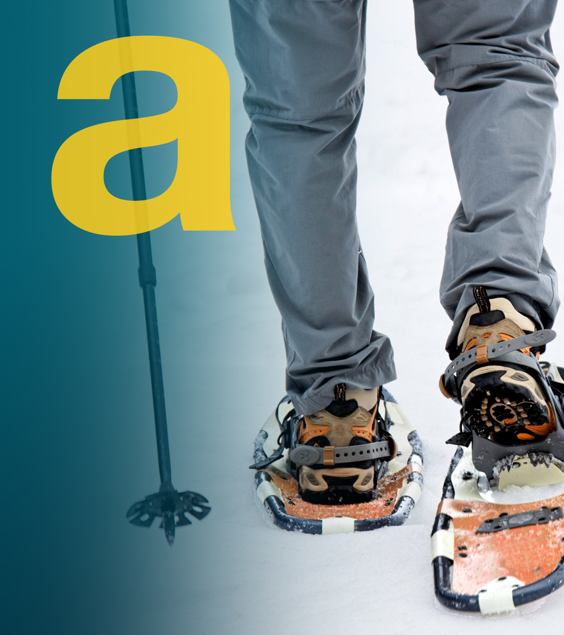 Links befindet sich das auslandsjournallogo und rechts sind Schneeschuhe im Einsatz.