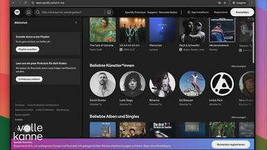 Ansicht der Website vom Musik-Streaming-Dienst Spotify.