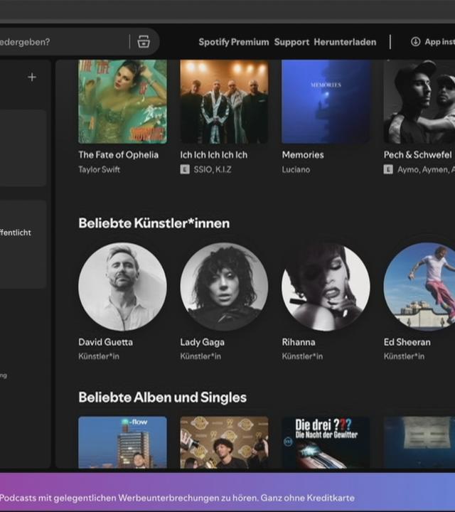 Ansicht der Website vom Musik-Streaming-Dienst Spotify.