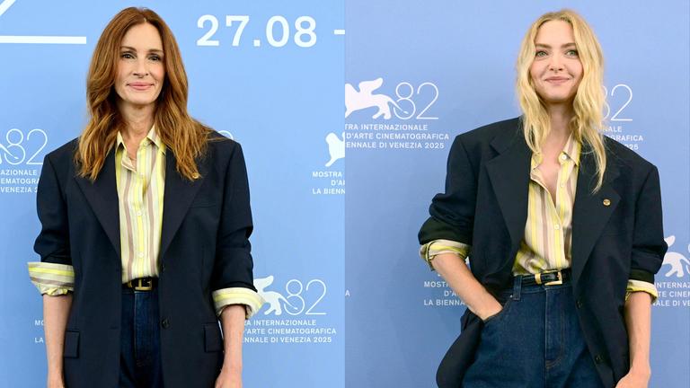 Schauspielerinnen Amanda Seyfried und Julia Roberts in einem ähnlichen Outfit