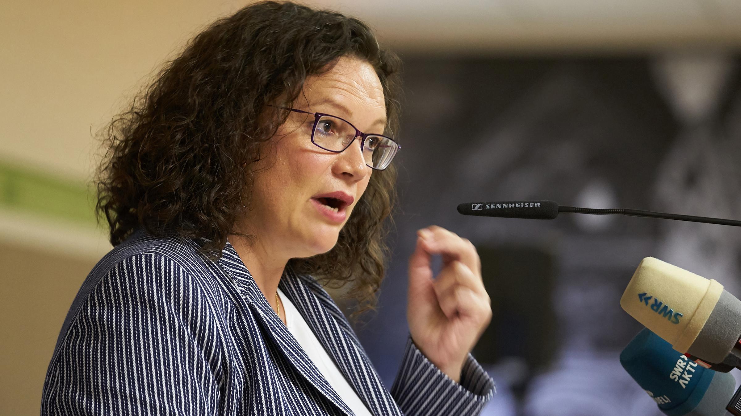 Rheinland-Pfalz, Maria Laach: Andrea Nahles, ehemalige Vorsitzende der SPD, hält einen Vortrag im Kloster Maria Laach. Archivbild