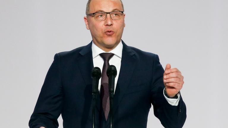 Der ukrainische Abgeordnete, damals Parlamentssprecher, Andrij Parubij während einer Rede am 29.01.2019 in Kiew, Ukraine.