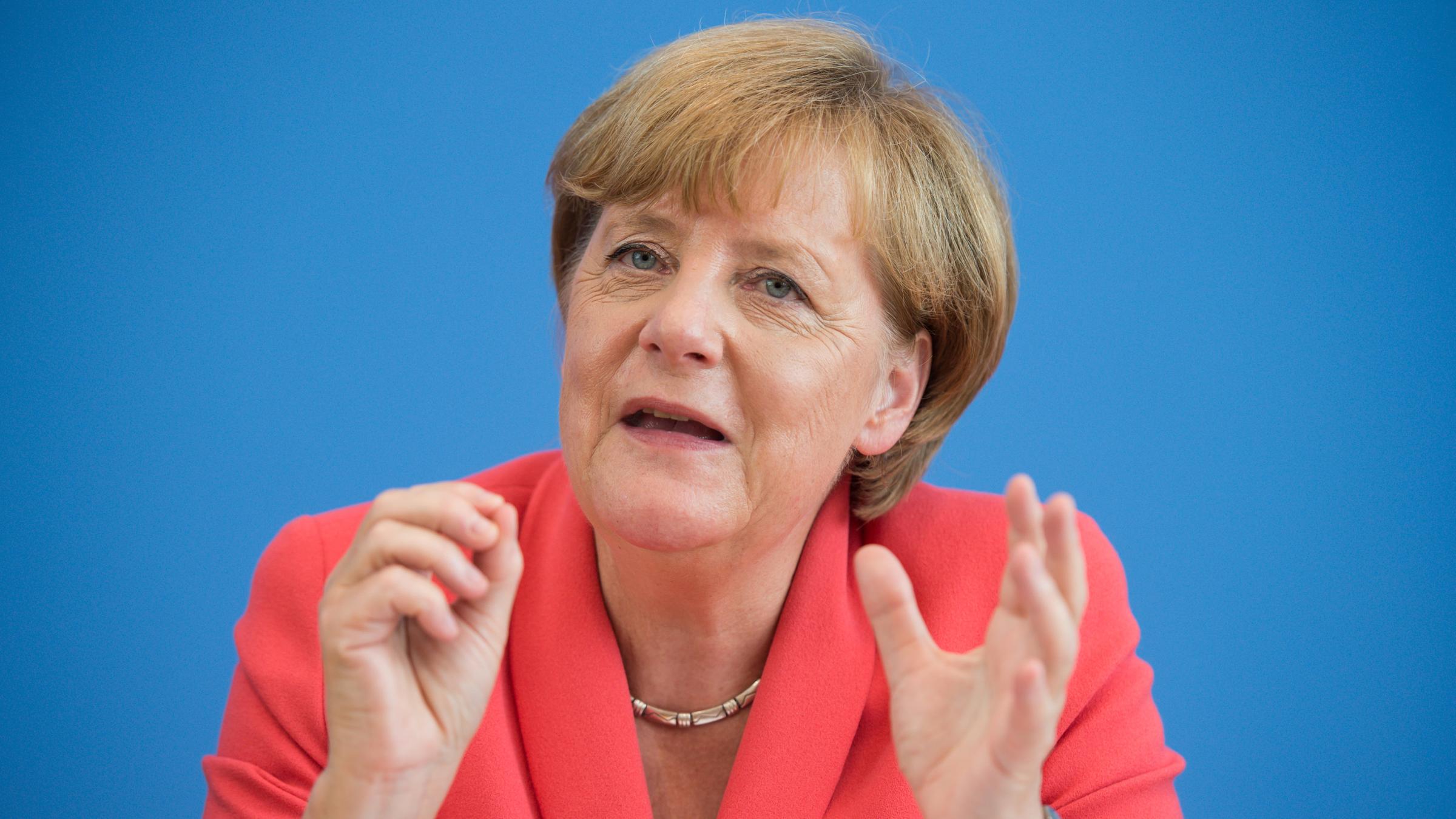 Angela Merkel spricht auf der Pressekonferenz am 31. August 2015.