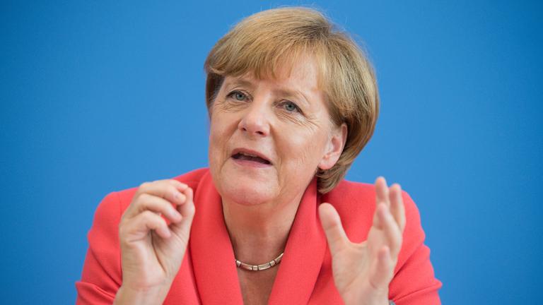 Angela Merkel spricht auf der Pressekonferenz am 31. August 2015.
