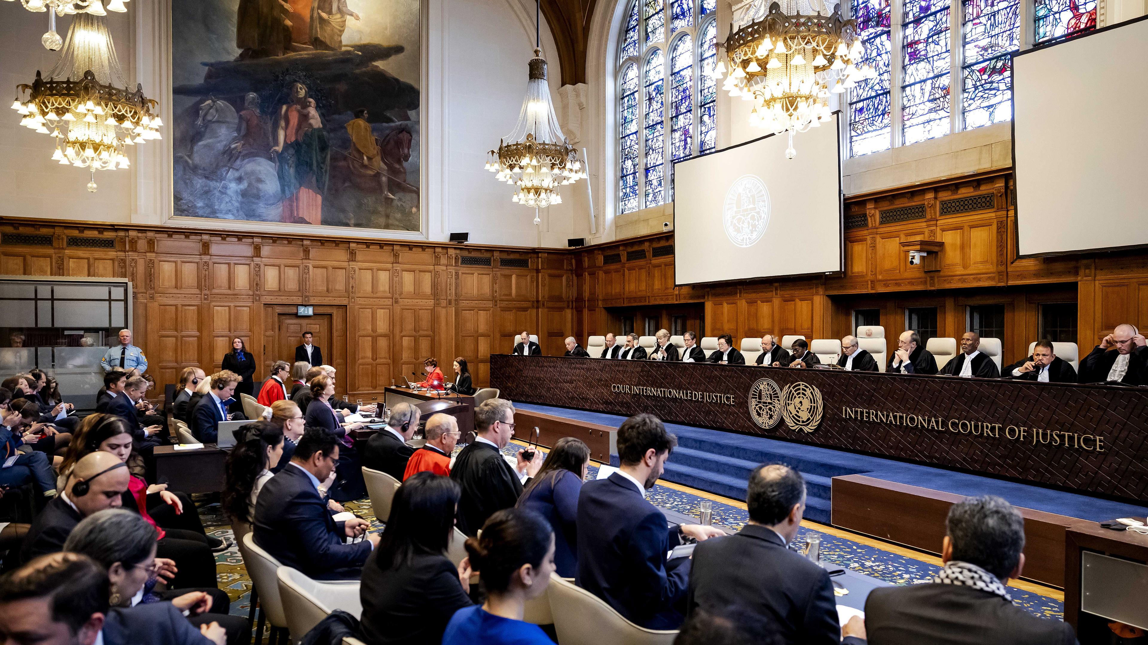 Während des zweiten Tages der Anhörung vor dem IGH in dem von Nicaragua gegen Deutschland angestrengten Verfahren über die finanzielle und militärische Hilfe für Israel in Den Haag, am 09.04.2024.