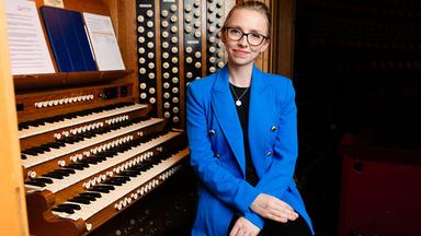 Organist, conductor and television and radio presenter Anna Lapwood, 27, pictured at the organ at Royal Albert Hall, London, UK.01 May 2023.