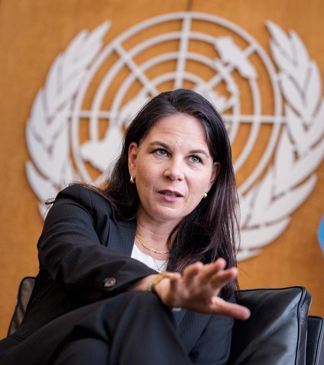 Annalena Baerbock in ihrem Büro in der UN bei einem Interview mit der dpa Deutsche Presse-Agentur.