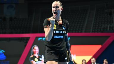 Annett Kaufmann jubelt im Tischtennisspiel der Team-Europameisterschaften gegen Rumänien