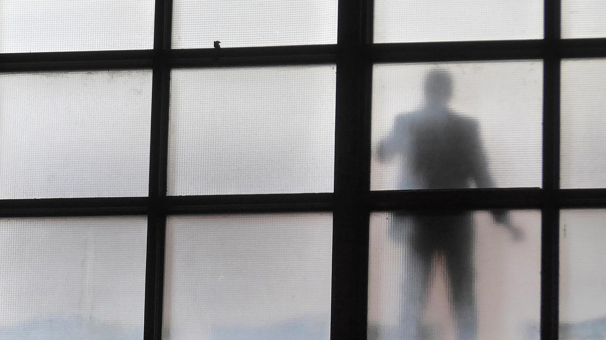 Mensch hinter einer Milchglasscheibe