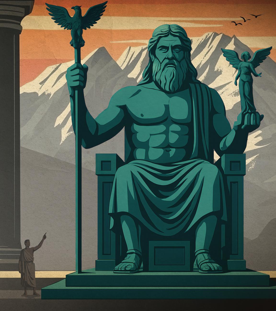 Illustrative Darstellung der Zeus-Statue in Olympia