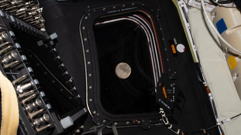 Auf diesem von der NASA zur Verfügung gestellten Foto ist der Mond im Fenster des Orion-Raumschiffs zu sehen.