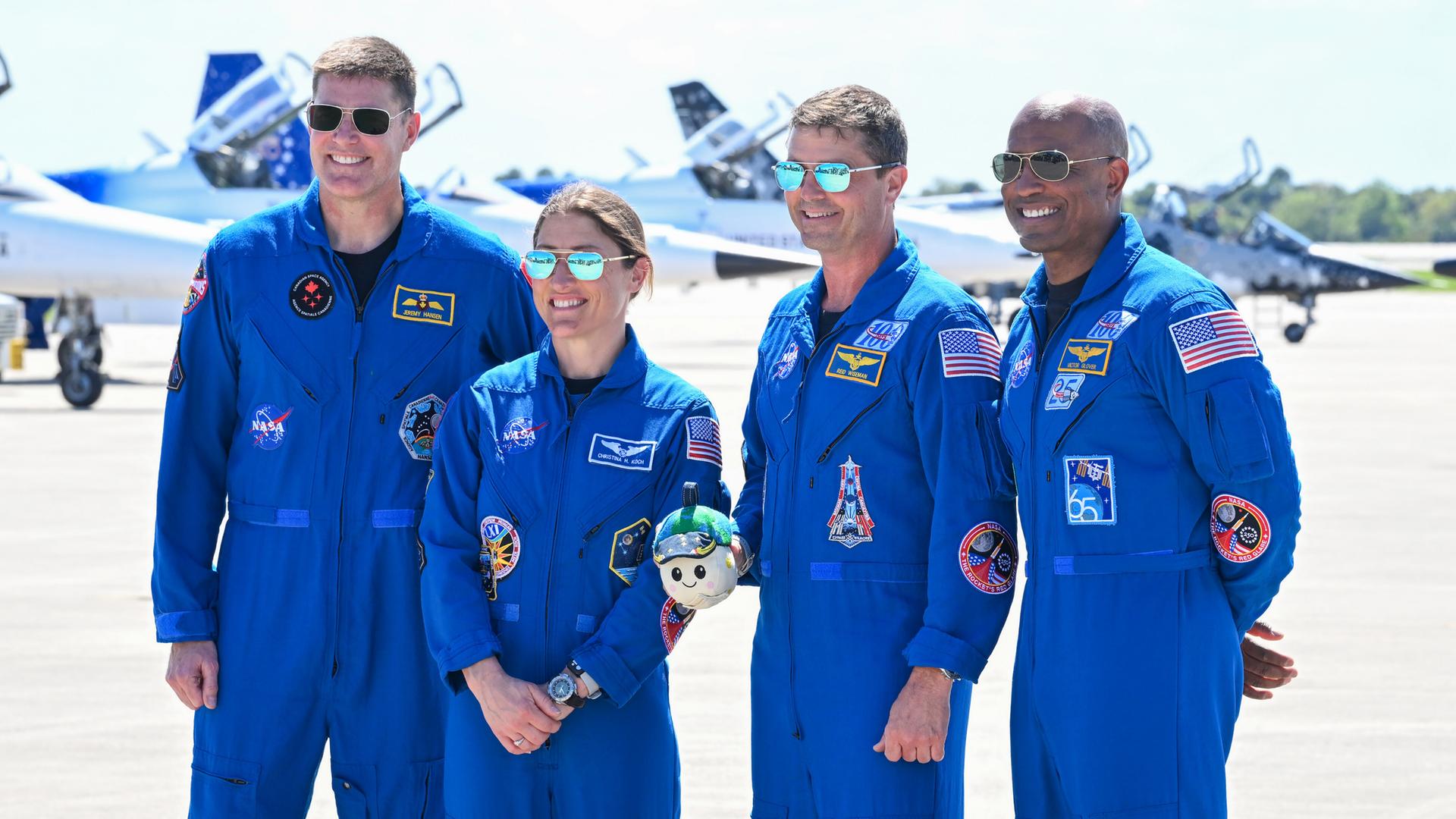 Artemis II Besatzung: Jeremy Hansen, Christina Koch, Reid Wiseman und Victor Glover (l/r)