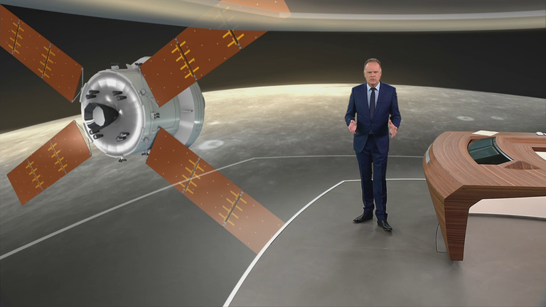 Grafikvideo, in dem Christian Sievers die Mond-Mission Artemis 2 erklärt.