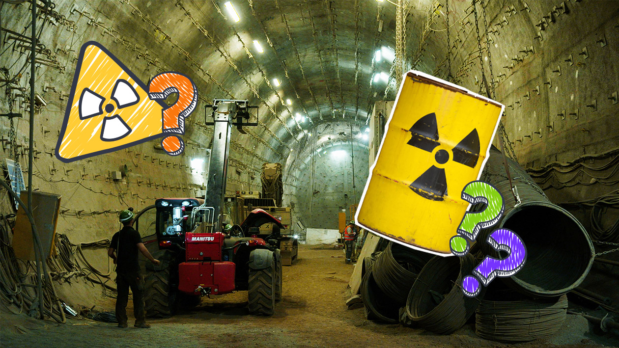 Atommülllager mit Fass und Warnung vor Radioaktivität