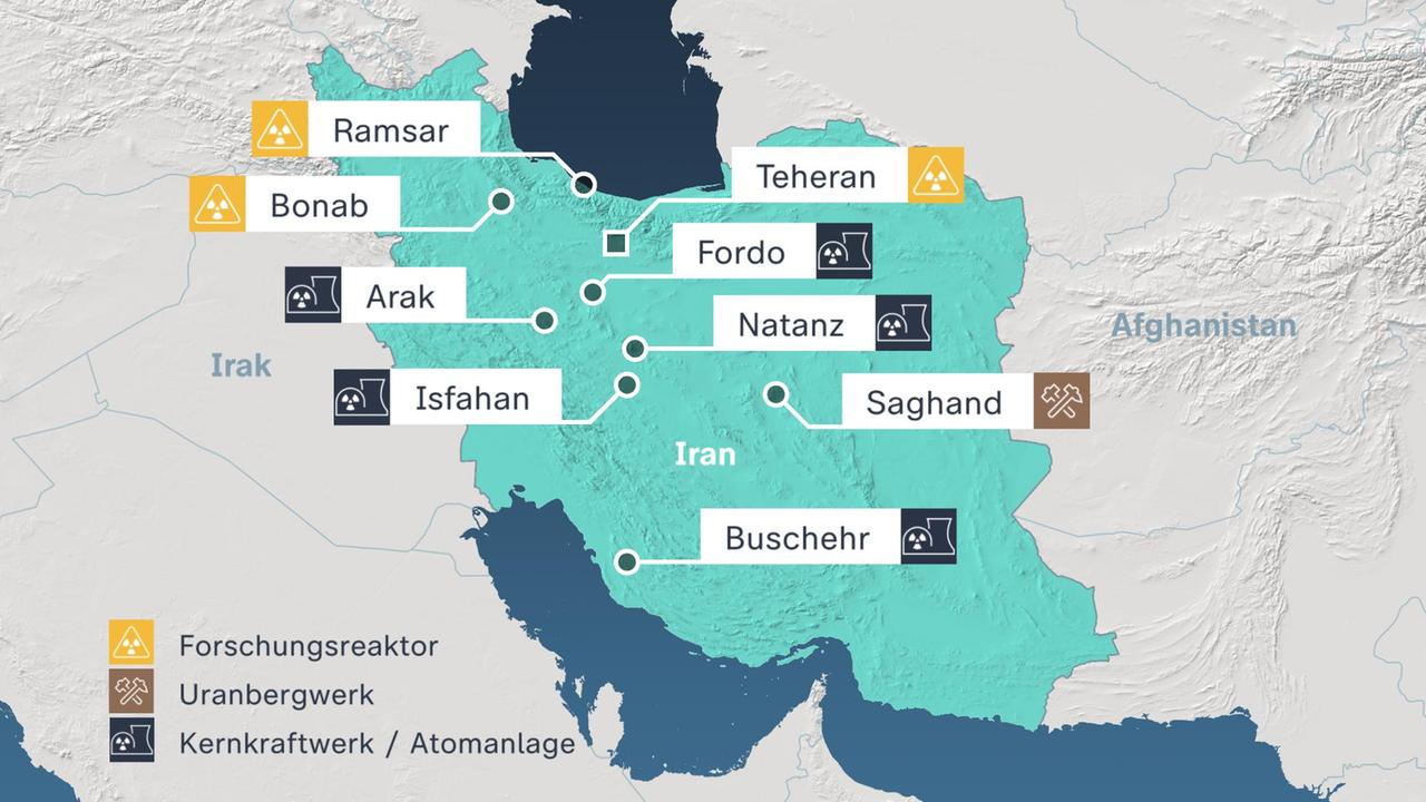 Wichtige Einrichtungen des iranischen Atomprogramms