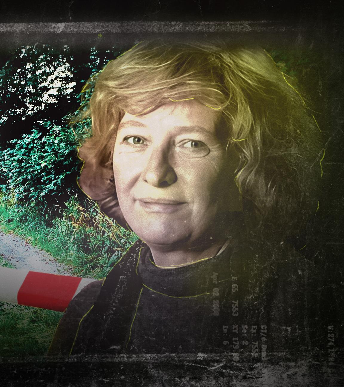 Grafik/Collage: Portrait Veronika G., Foto Absperrband. 