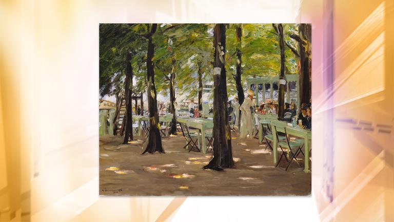Man sieht das impressionistische Gemälde eines Biergartens.