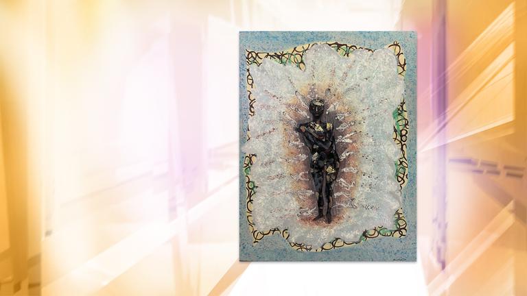 Man sieht das abstrakte Gemälde einer Frau.