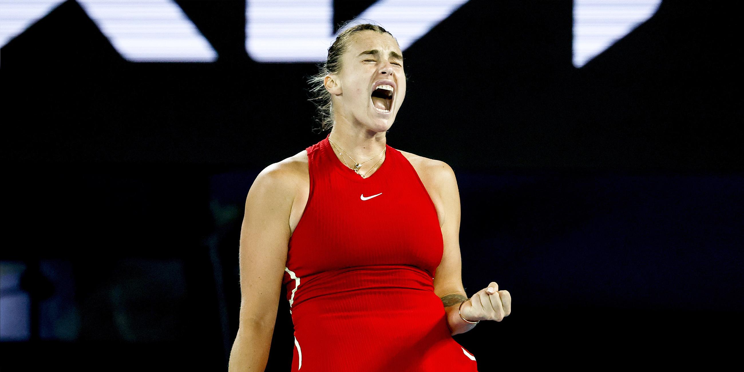 Aryna Sabalenka feiert ihren Sieg.