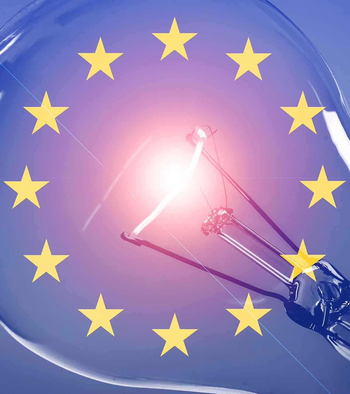 Glühlampe mit der Europa-Flagge