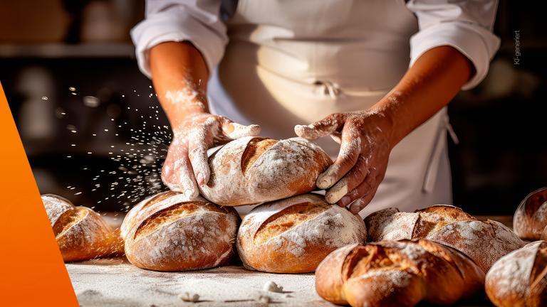 Brot in den Händen in der Backstube einer Bäckerei