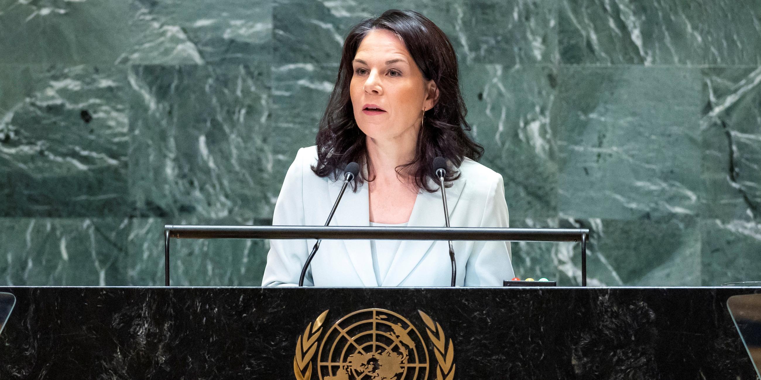 Bundesaußenministerin Annalena Baerbock spricht bei der 79. Generaldebatte der UN-Vollversammlung in New York.