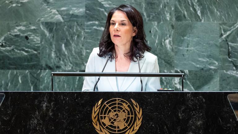 Bundesaußenministerin Annalena Baerbock spricht bei der 79. Generaldebatte der UN-Vollversammlung in New York.