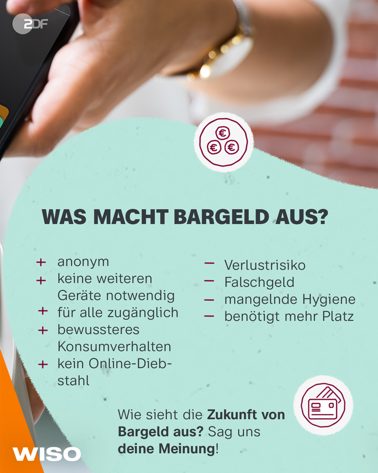Vor- und Nachteile von Bargeld in einer Grafik.