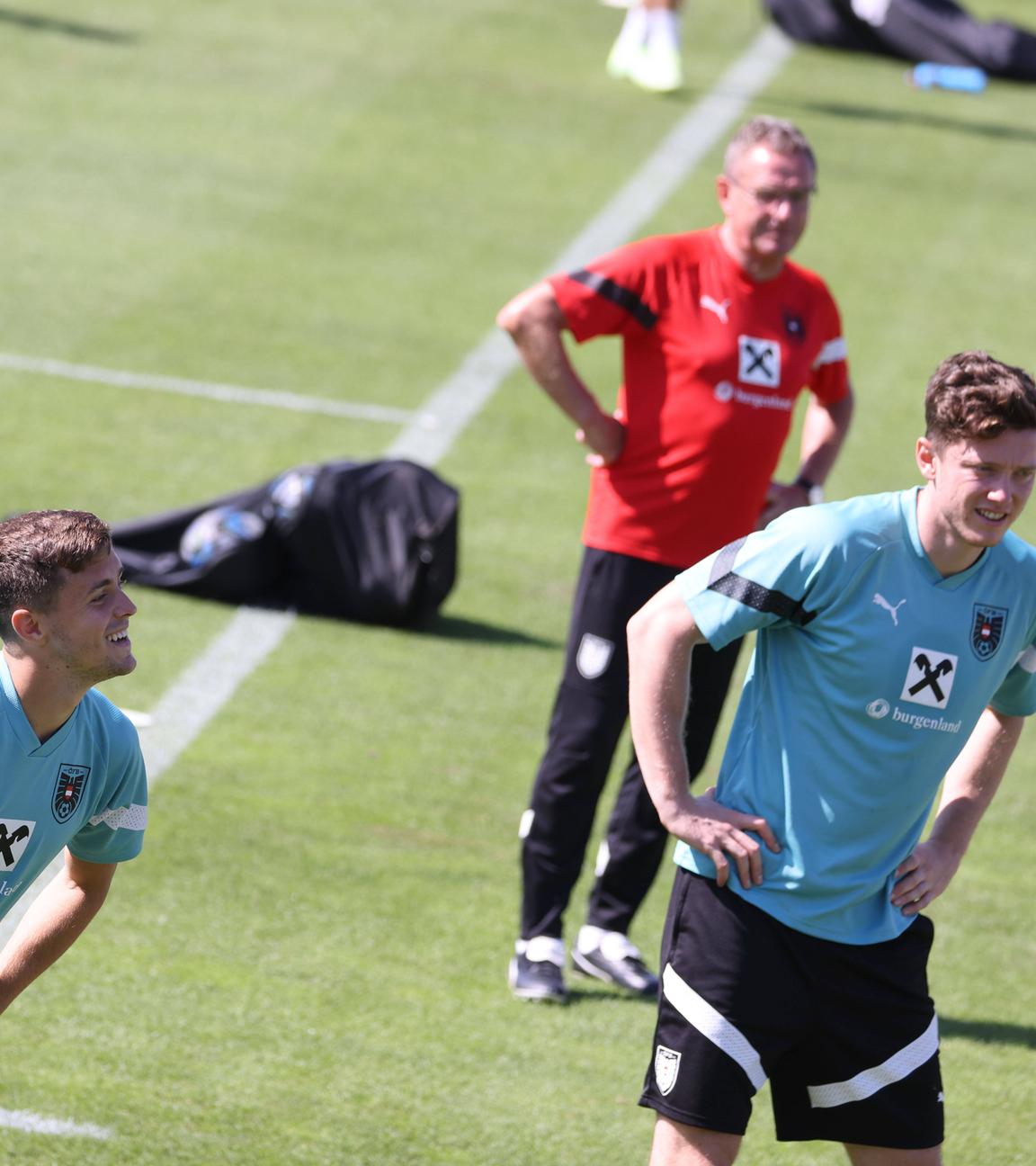 Christoph Baumgartner und Michael Gregoritsch mit Trainer Ralf Rangnick.