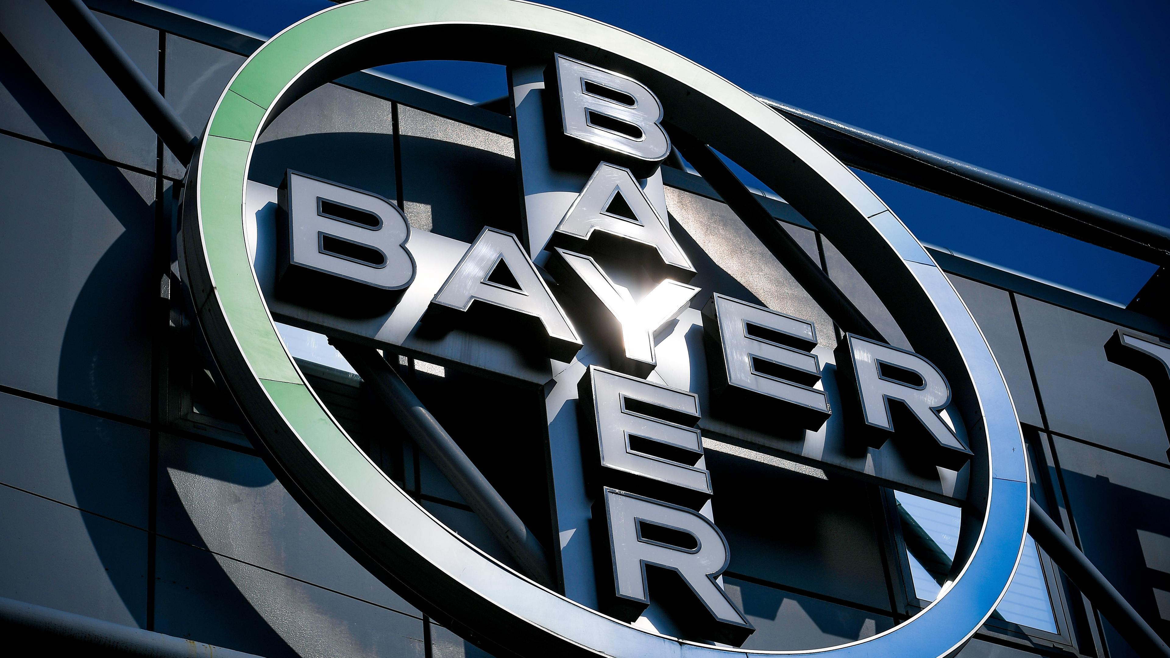 Das Logo des deutschen Pharmariesen Bayer AG ist am 9. April 2019 in Wuppertal, Deutschland, zu sehen.