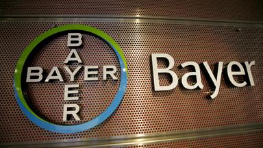 Logo des Pharmakonzerns Bayer AG aus Leverkusen 