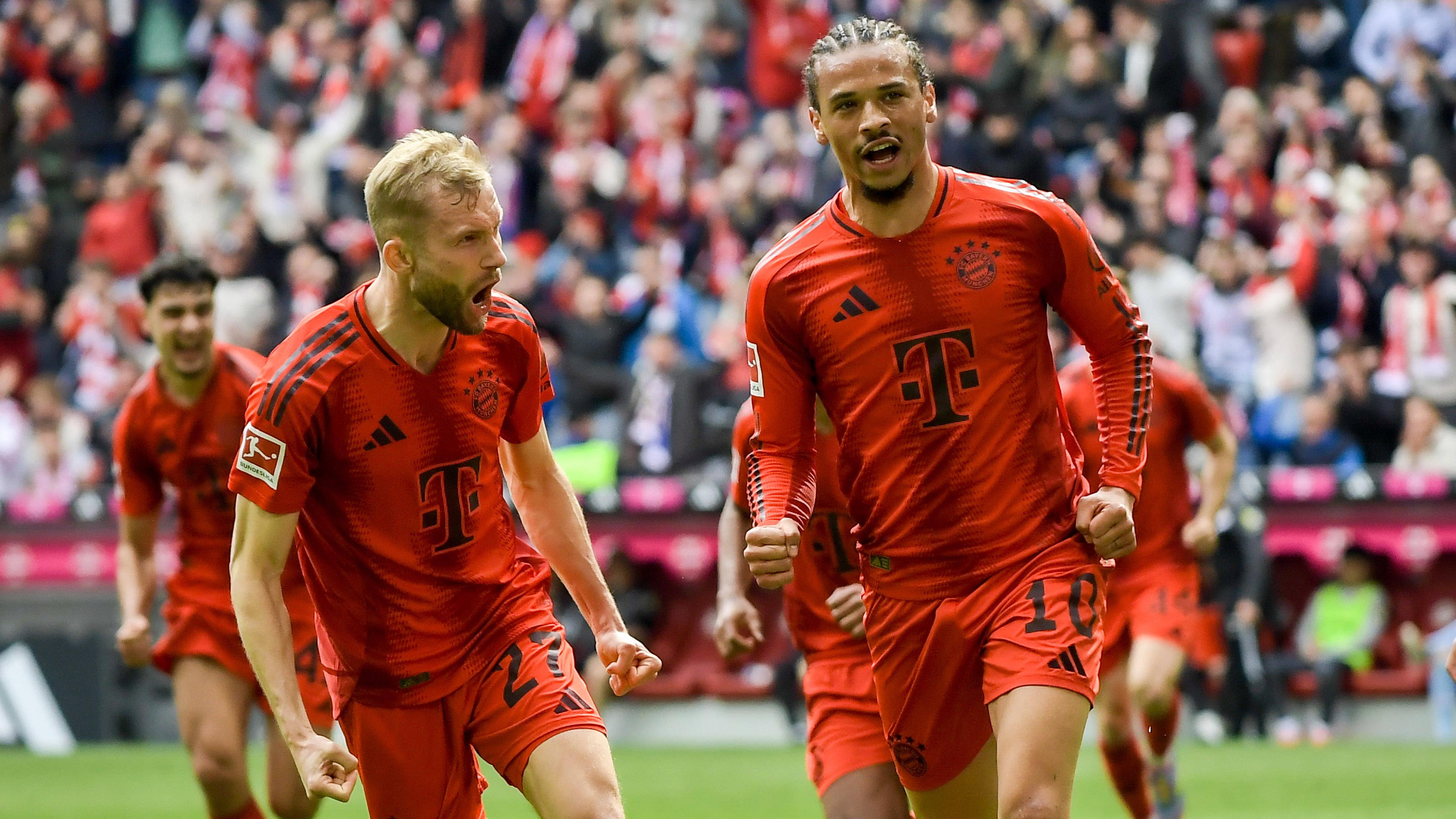 Münchens Leroy Sane jubelt über das Tor zum 1:0 gegen Mainz am 26.04.2025.