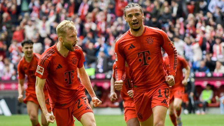 Münchens Leroy Sane jubelt über das Tor zum 1:0 gegen Mainz am 26.04.2025.
