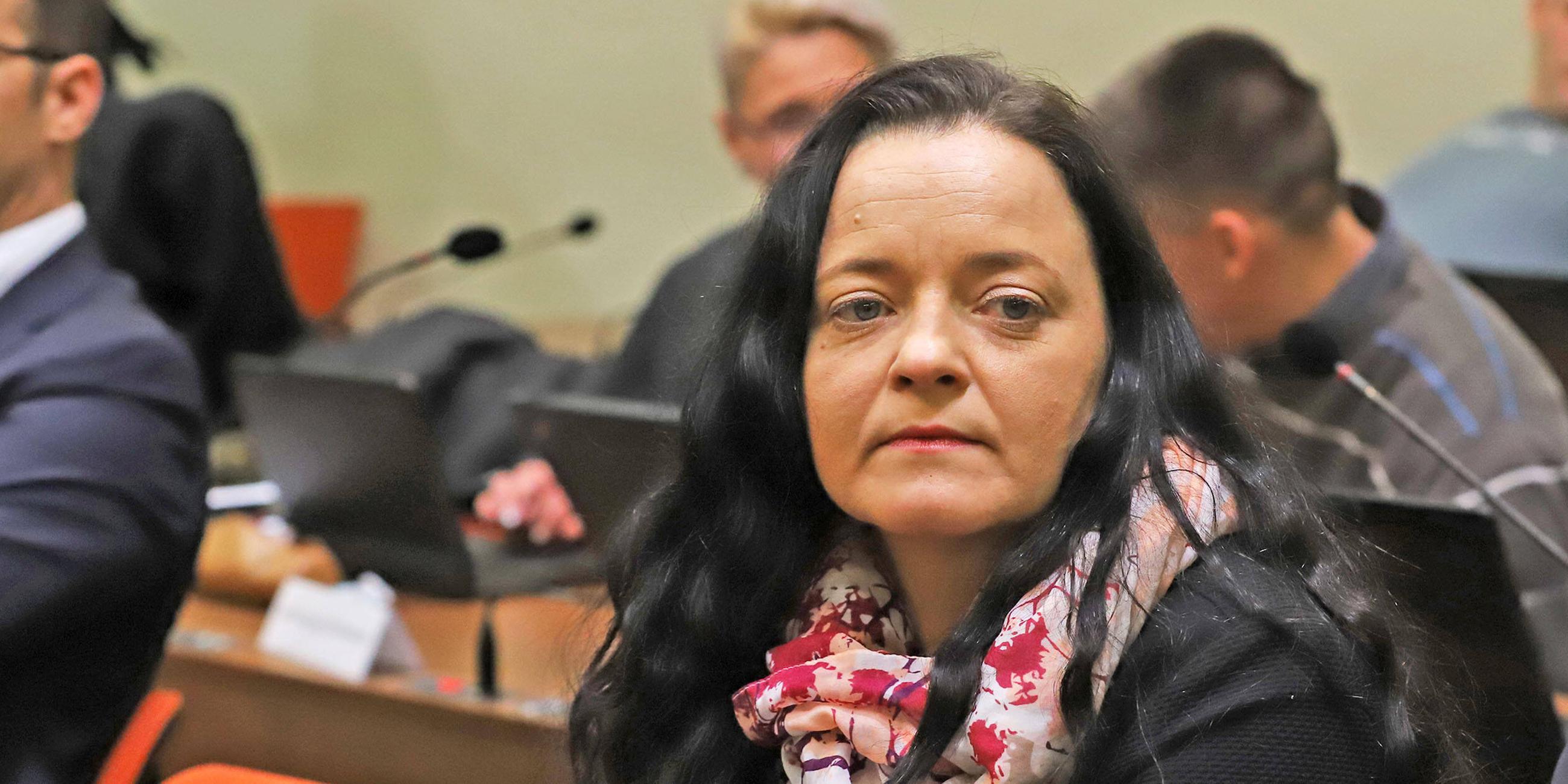 Beate Zschäpe während des NSU-Prozesstages 402 am 09.01.2018.
