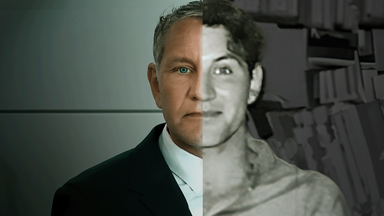 Bildmontage: Portraitaufnahme von Björn Höcke - linke Seite: aktuelles Foto und rechte Seite älteres Foto von Björn Höcke