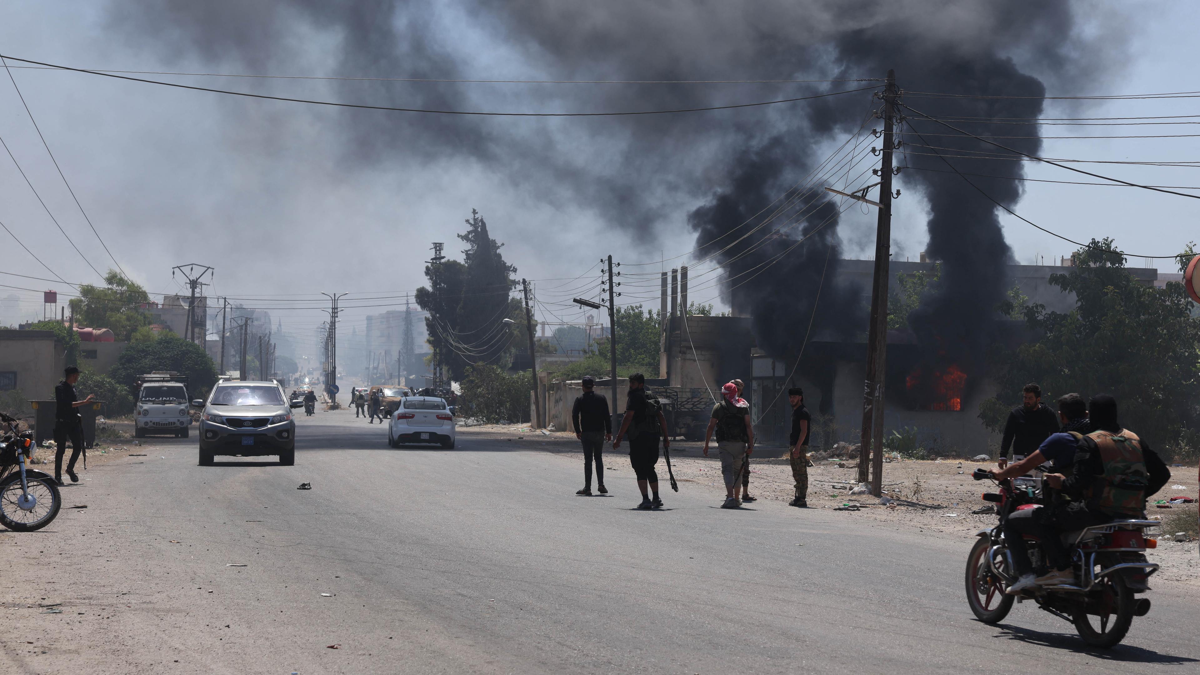 SUWAYDA, SYRIA - JULY 18: Clashes between the alliance of Bedouin Arabs and tribal forces and armed Druze factions continue along the western and northern fronts of Syrias southern Suwayda province, on July 18, 2025.