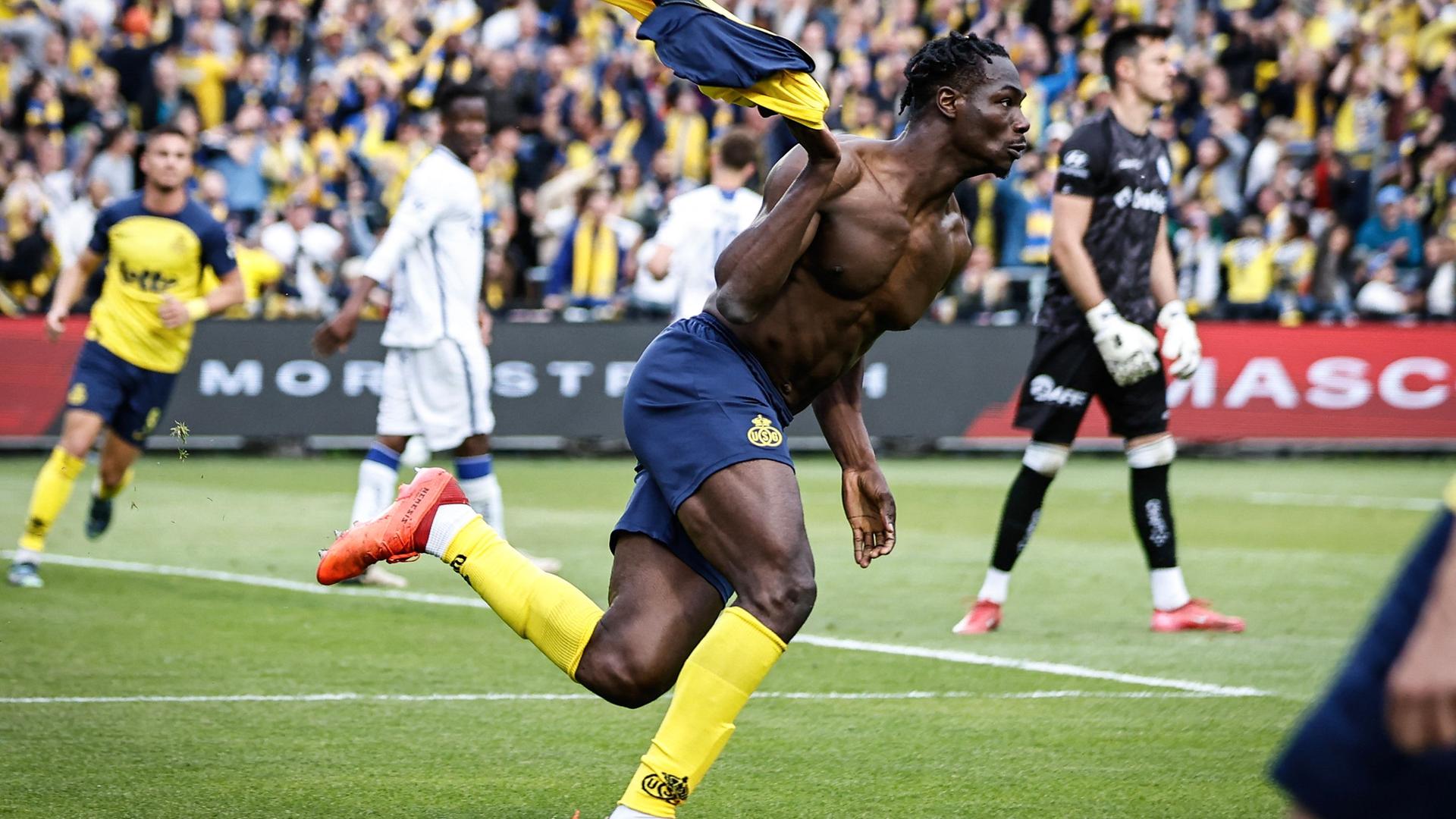 Promise David (Union Saint-Gilloise) jubelt über seinen Treffer zum 3:0 gegen Gent