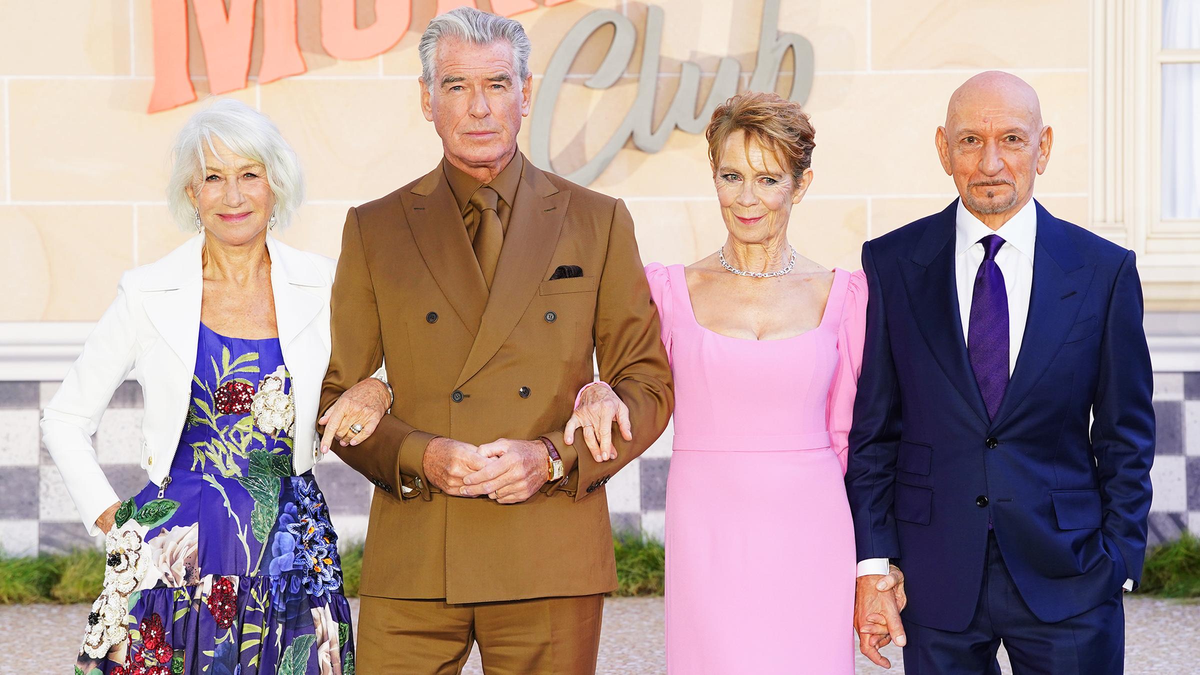 Helen Mirren, Pierce Brosnan, Celia Imrie und Sir Ben Kingsley bei der UK-Premiere von The Thursday Murder Club am Leicester Square in London, 21. August 2025.