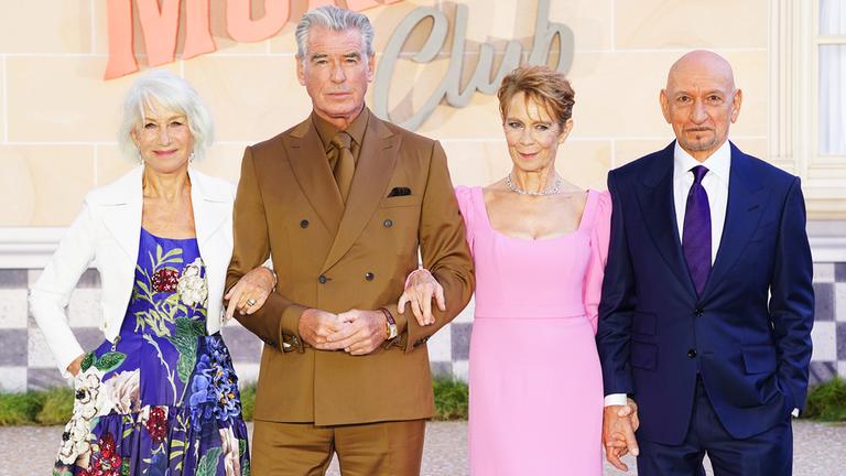 Helen Mirren, Pierce Brosnan, Celia Imrie und Sir Ben Kingsley bei der UK-Premiere von The Thursday Murder Club am Leicester Square in London, 21. August 2025.