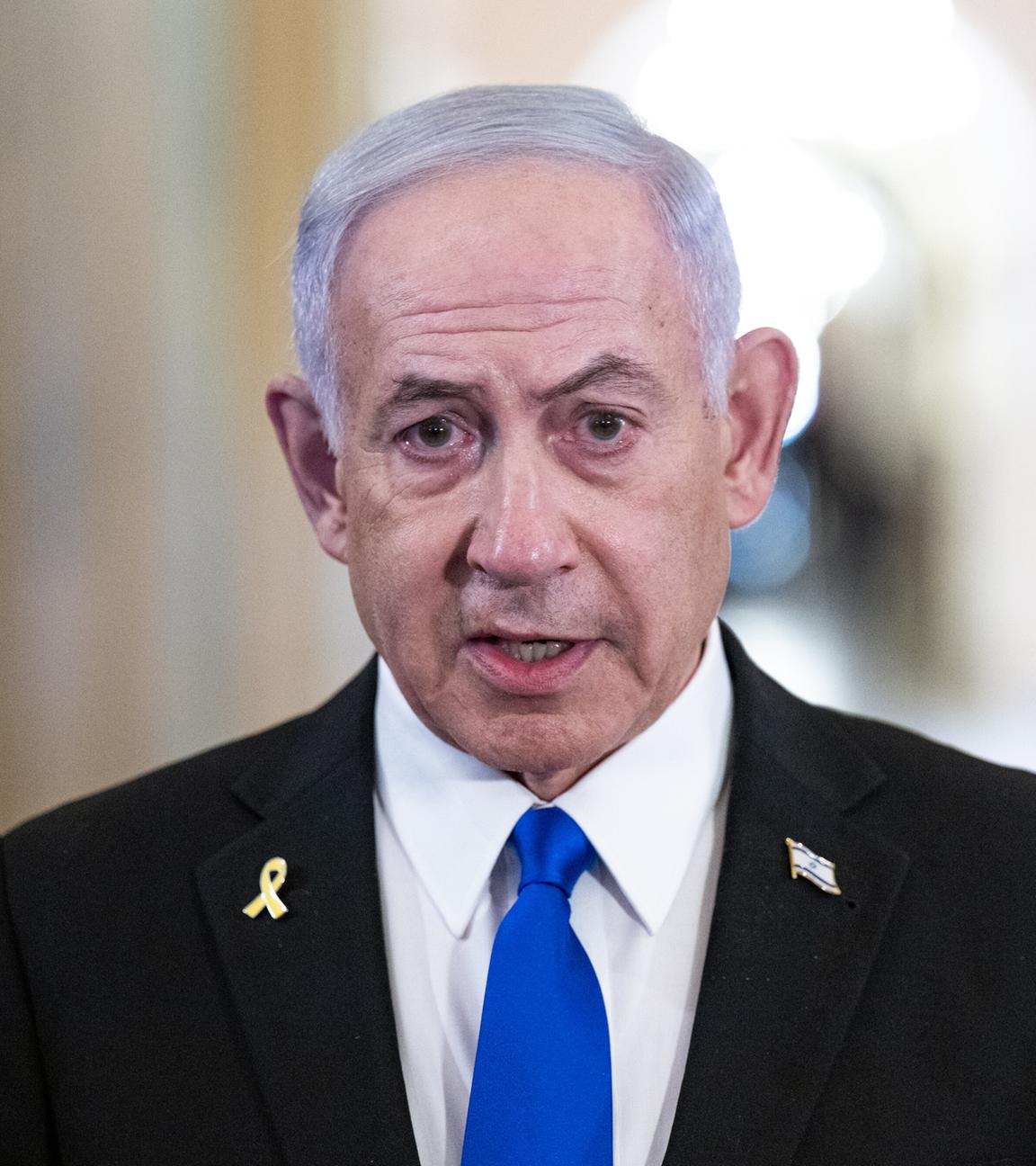 Israels Premierminister Benjamin Netanjahu spricht bei einer Pressekonferenz in Washington nach seinem Treffen mit US-Präsident Donald Trump.