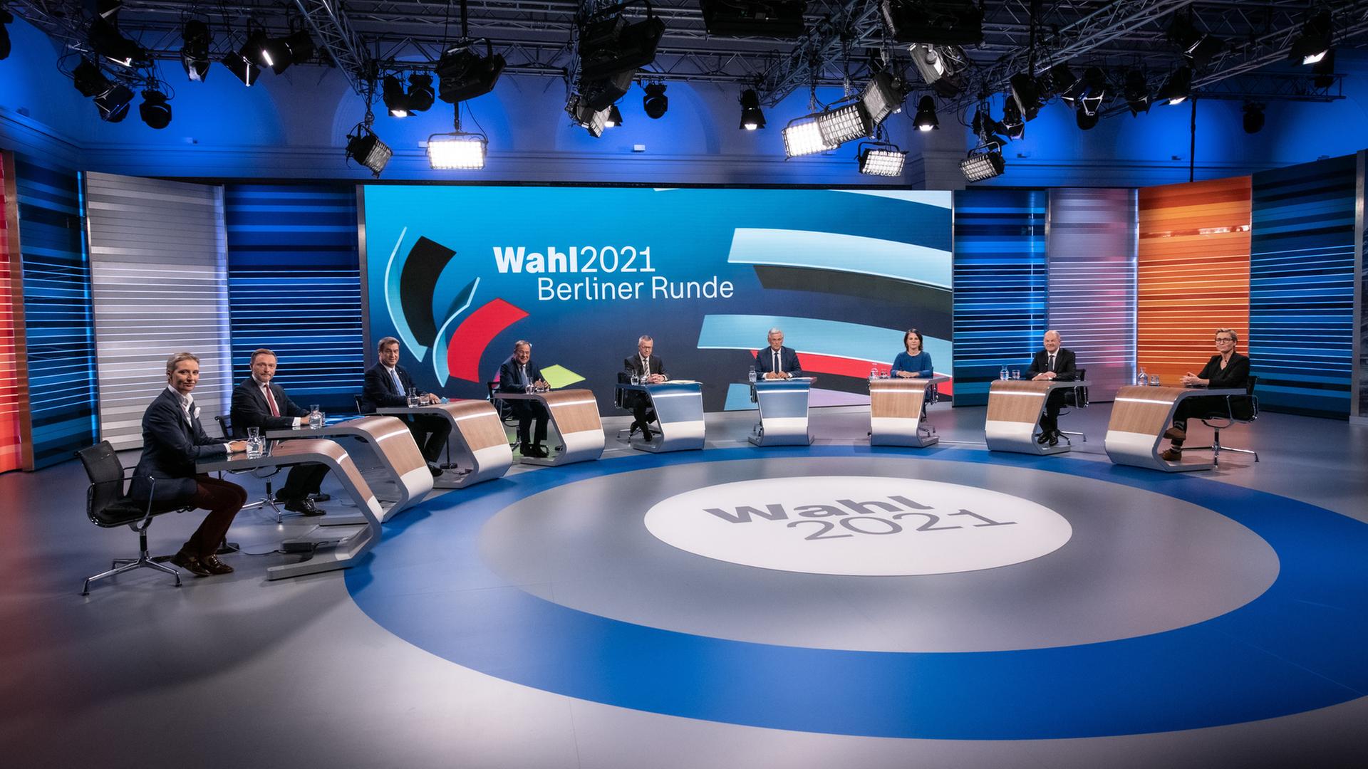 Alice Weidel, Christian Lindner, Markus Söder, Armin Laschet, Rainald Becker, Peter Frey, Annalena Baerbock, Olaf Scholz, Susanne Hennig-Wellsow