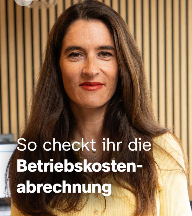 Sina Mainitz schaut in die Kamera. Schrift im unteren Teil "So checkt ihr die Betriebskostenabrechnung"