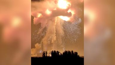 Eine Blue Origin New Glenn Rakete explodiert während eines Tests. Aufgneommen am 28.05.2026, USA, Cape Canaveral