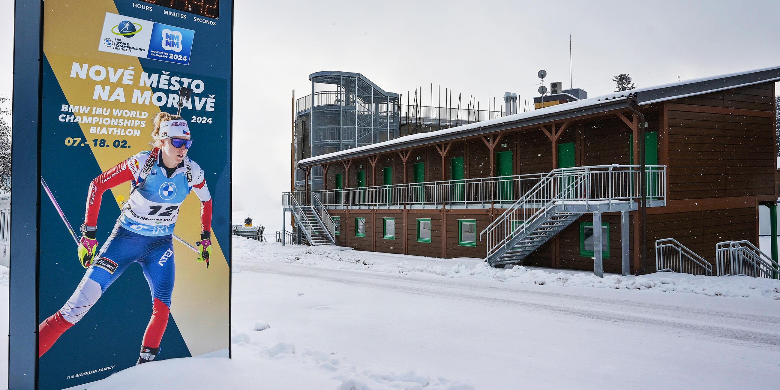 Vysocina Arena, wo im Februar 2024 die Biathlon-Weltmeisterschaften stattfinden werden.