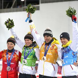 The German biathlon relay team finished on the podium at the 2014 Winter Olympics