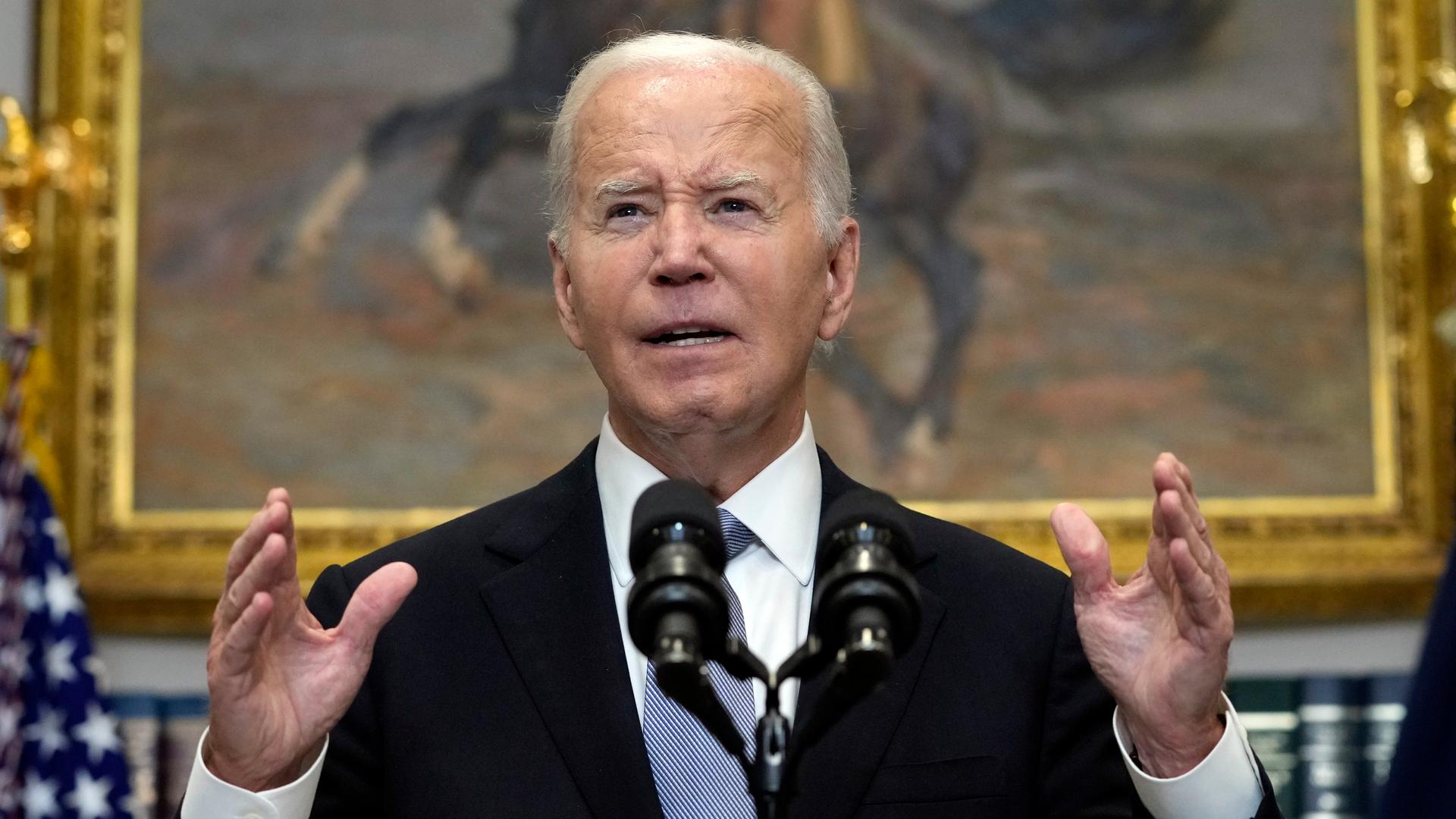 US-Präsident Joe Biden spricht im Roosevelt Room des Weißen Hauses, über den Attentatsversuch auf den ehemaligen US-Präsidenten Trump