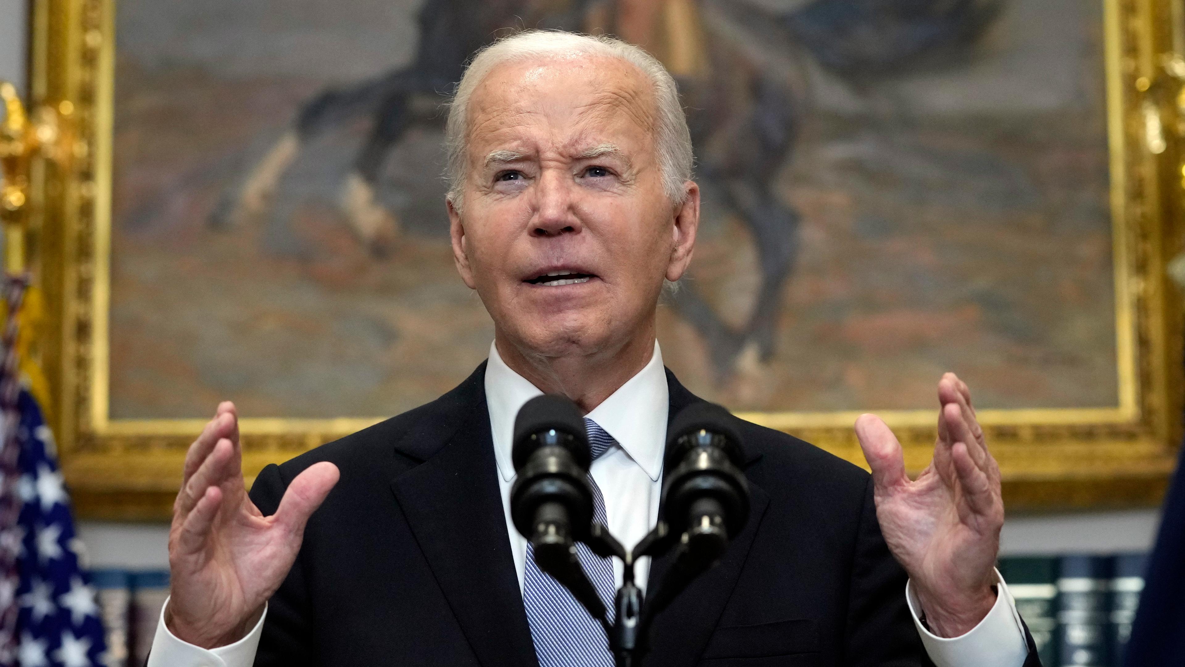 US-Präsident Joe Biden spricht im Roosevelt Room des Weißen Hauses, über den Attentatsversuch auf den ehemaligen US-Präsidenten Trump