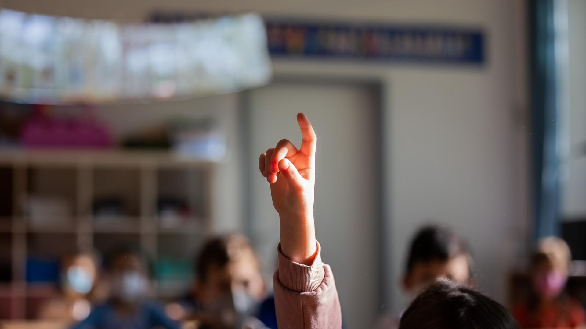 Schülerin meldet sich währedn des Unterrichtes